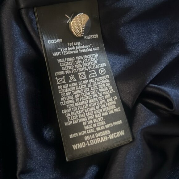 Ted Baker navy blue velvet sheer sleeves A-line flare skirt collar dress size 10 - Picture 12 of 12